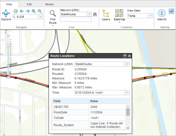 Viewing results in the Route Locations window